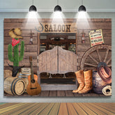 Lofaris Cowboy Saloon Bar Themed Wooden Happy Birthday Backdrop